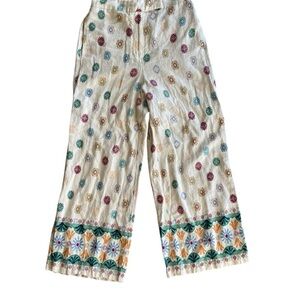 Maison D’ Amelie PRINTED LINEN BLEND CULOTTES PANTS WHITE BOHO PANTS SZ SMALL
